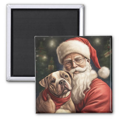 American Staffordshire with Santa Claus Christmas Magnet