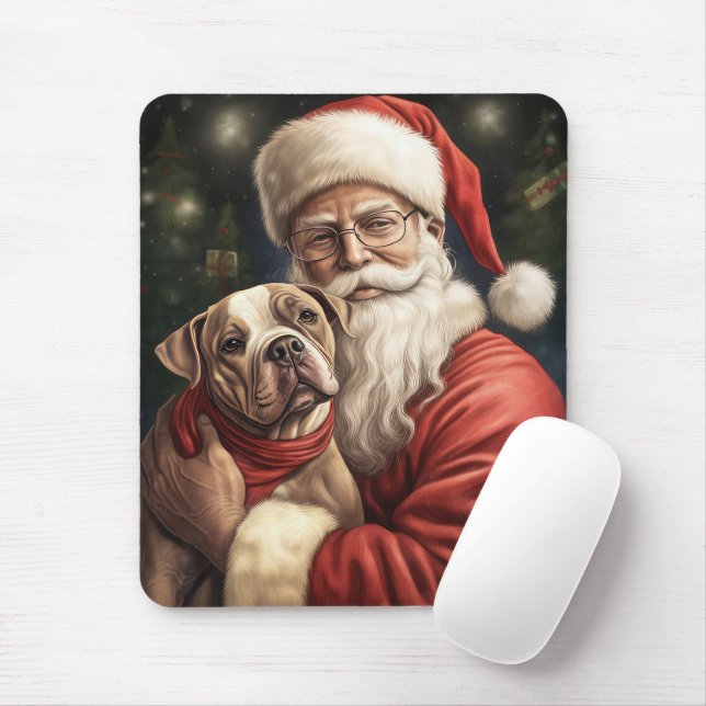 American Staffordshire with Santa Claus Christmas Mouse Pad (With Mouse)