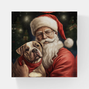 American Staffordshire with Santa Claus Christmas Paperweight