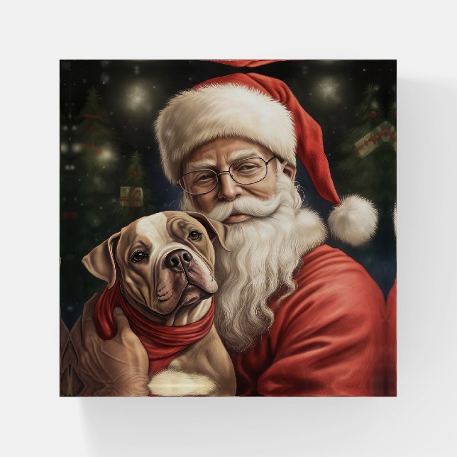 American Staffordshire with Santa Claus Christmas Paperweight (Front)