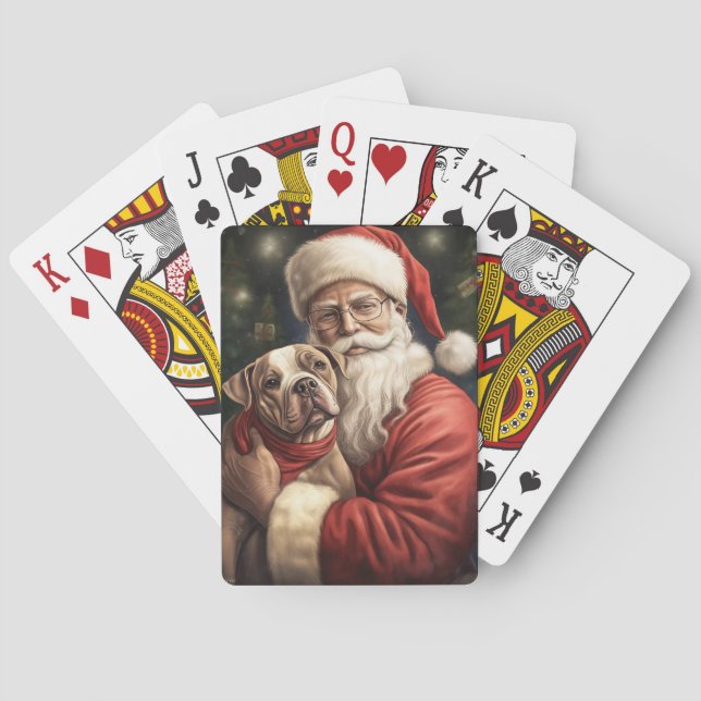 American Staffordshire with Santa Claus Christmas Poker Cards (Back)