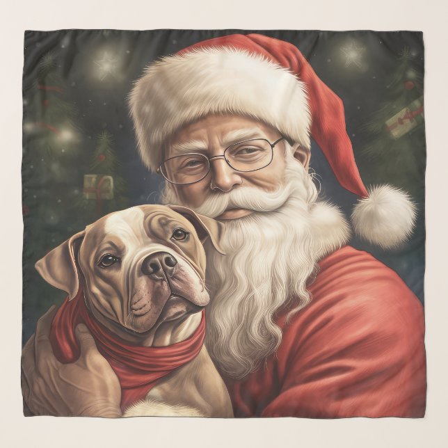 American Staffordshire with Santa Claus Christmas Scarf (Front)