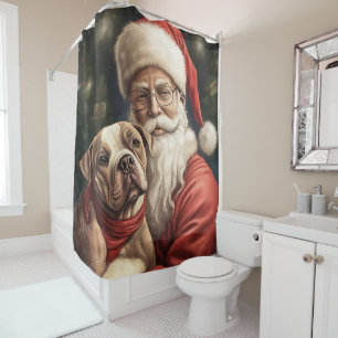American Staffordshire with Santa Claus Christmas Shower Curtain