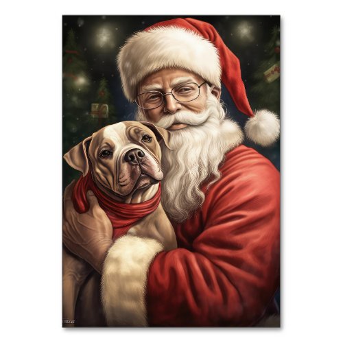 American Staffordshire with Santa Claus Christmas Table Number