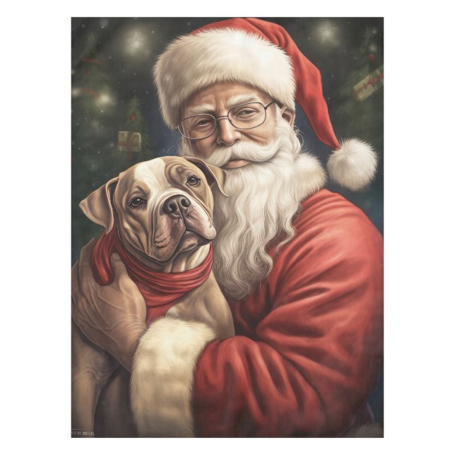 American Staffordshire with Santa Claus Christmas Tablecloth (Front)