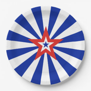 American Star on Radiating Blue and White Stripes Paper Plates