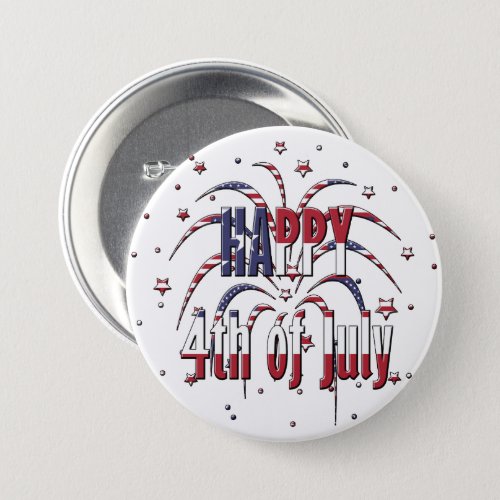 American Stars and Stripes Happy 4th of July Button