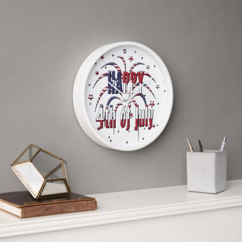 American Stars and Stripes Happy 4th of July Clock