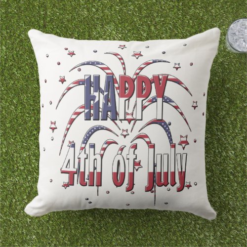 American Stars and Stripes Happy 4th of July Outdoor Pillow