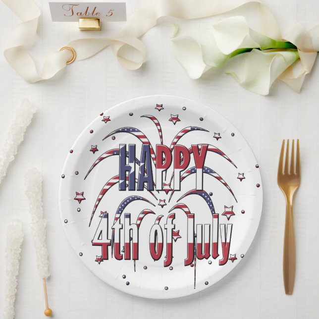 American Stars and Stripes Happy 4th of July Paper Plates (Wedding)