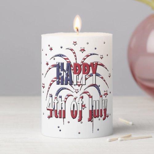 American Stars and Stripes Happy 4th of July Pillar Candle
