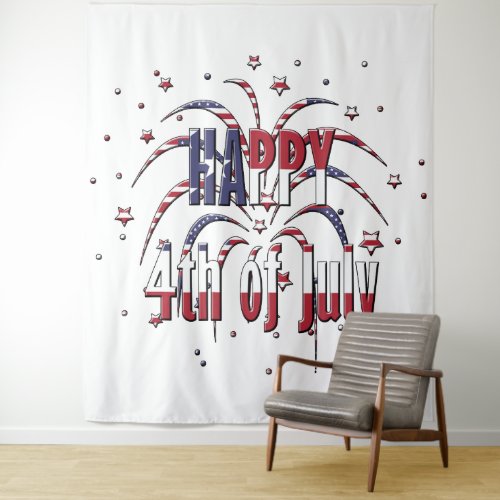 American Stars and Stripes Happy 4th of July Tapestry