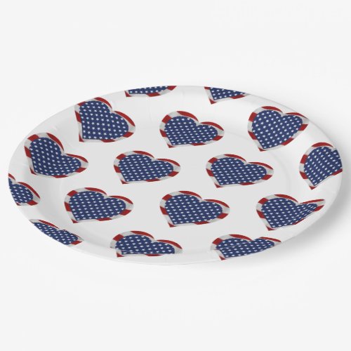American Stars and Stripes Hearts Patriotic Paper Plates