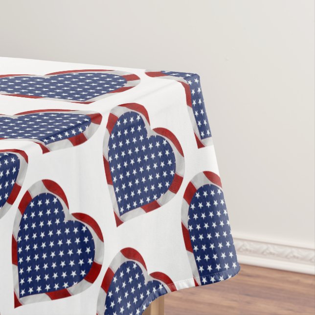 American Stars and Stripes Hearts Patriotic Tablecloth (In Situ)