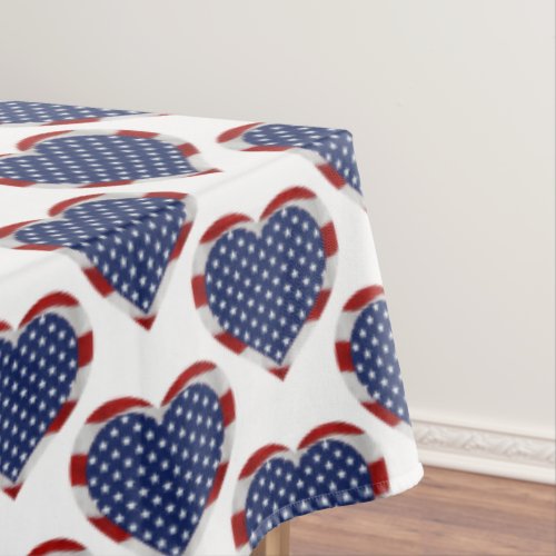 American Stars and Stripes Hearts Patriotic Tablecloth