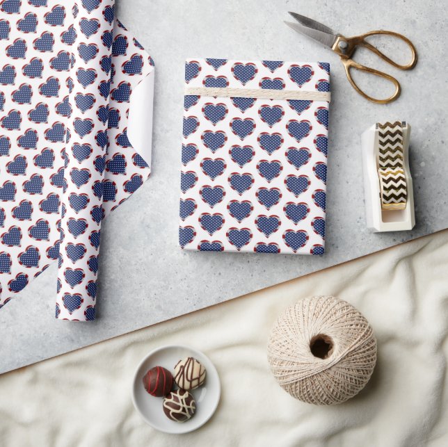 American Stars and Stripes Hearts Patriotic Wrapping Paper (Crafts)