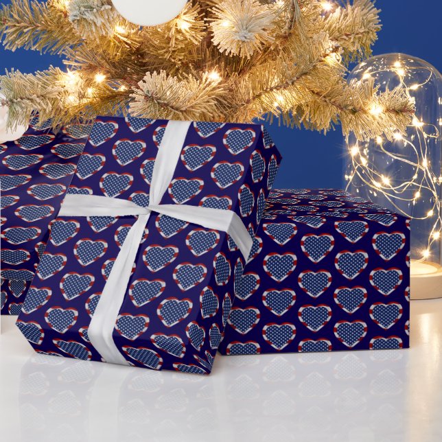 American Stars and Stripes Hearts Patriotic Wrapping Paper (Holidays)