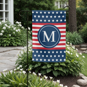 American Stars and Stripes Monogram Garden Flag