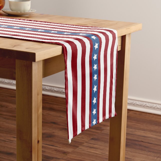 American Stars and Stripes red white blue small Short Table Runner (In Situ)