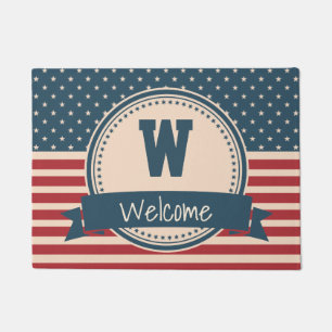 American stars stripes patriotic flag monogram doormat