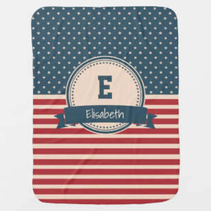 American stars stripes patriotic monogram name swaddle blanket