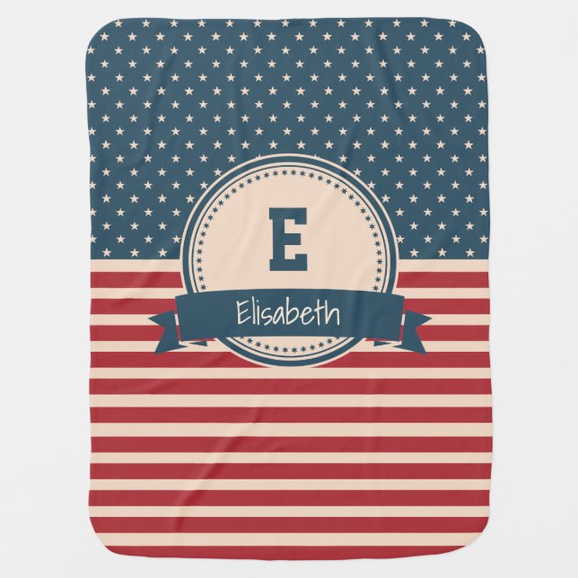 American stars stripes patriotic monogram name swaddle blanket (Front)
