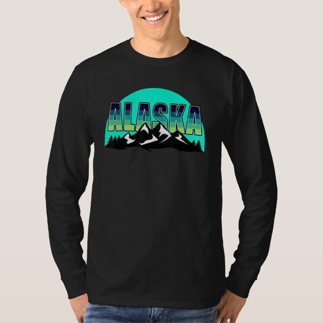 American State Alaska Sun Moon Mountain Nature Hik T-Shirt (Front)
