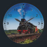 American Steam Train Locomotive Large Clock<br><div class="desc">Photograph of an old steam train crossing a bridge</div>