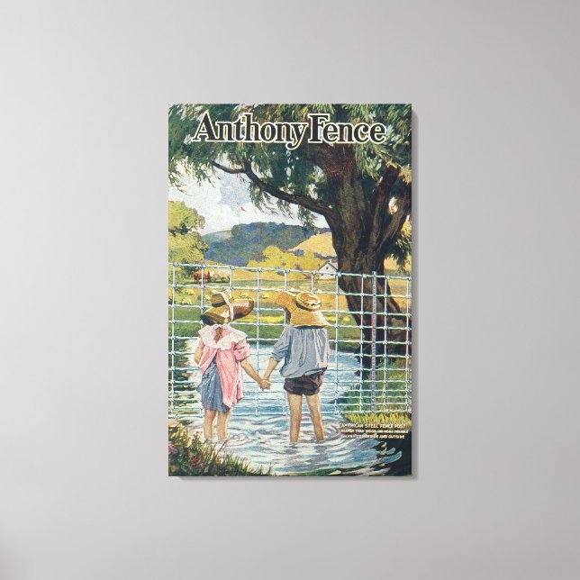 American Steel & Wire Co Fence Pond and Kids Canvas Print (Front)
