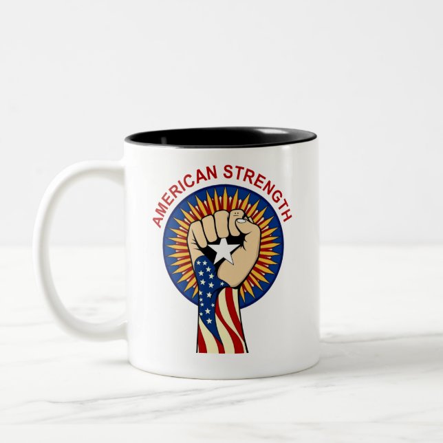 American Strength – United We Stand Fist T-Shirt Two-Tone Coffee Mug (Left)
