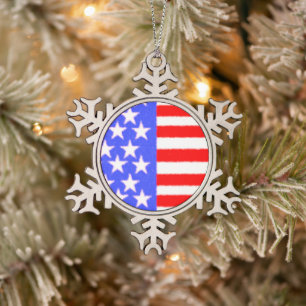 American Style Art Snowflake Pewter Christmas Ornament