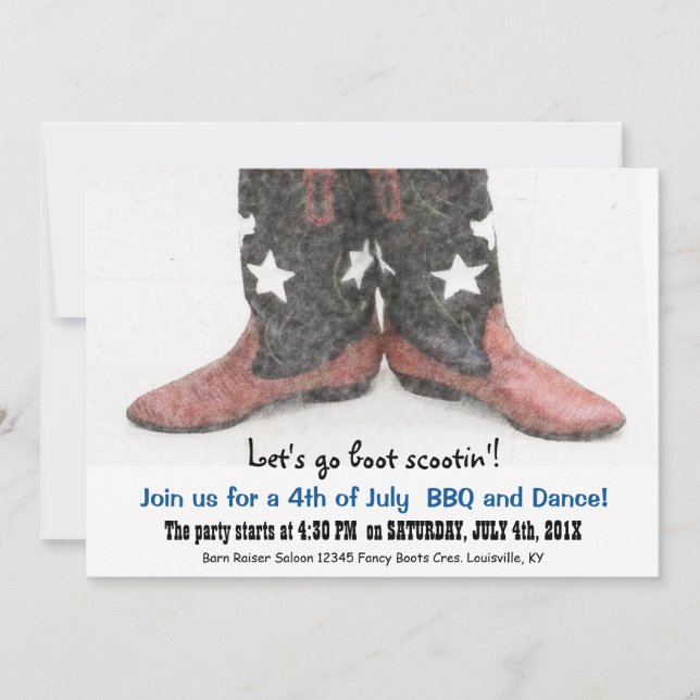 American Style Country Boots 4th of July Party Invitation (Front)