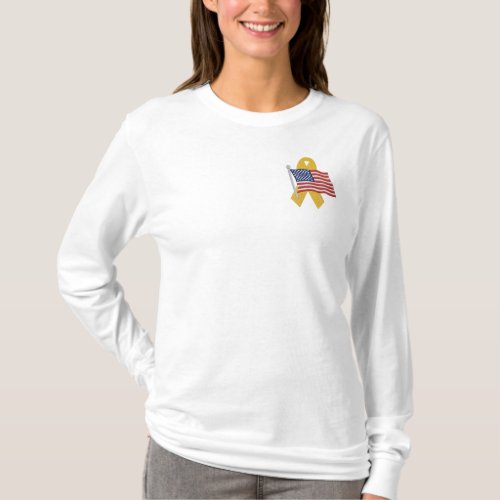 American  _ Support Our Troops Embroidered Long Sleeve T_Shirt