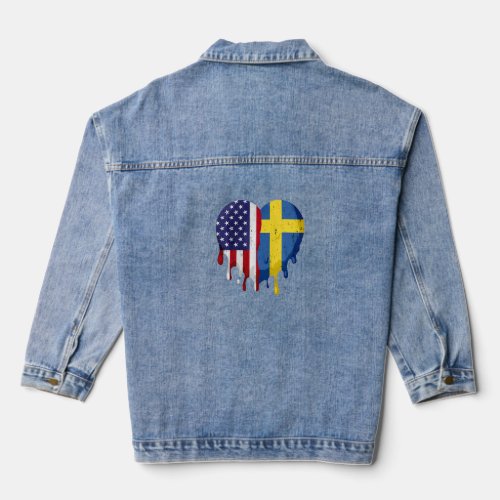 American Swedish Heritage Month Sweden Flag Heart  Denim Jacket