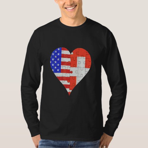 American Swiss Flag Heart  T_Shirt