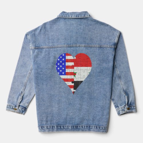 American Syrian Flag Heart  Denim Jacket