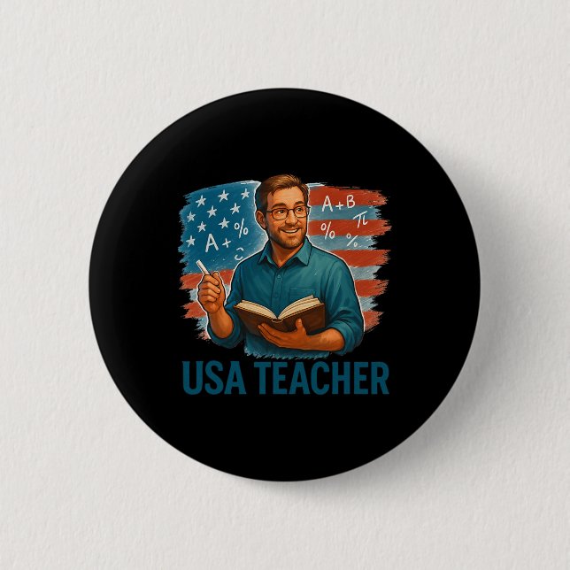 American Teacher Knowledge Education Pride  Button (Front)