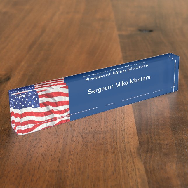 American Theme Monogram Military Desk Name Plate (Side)