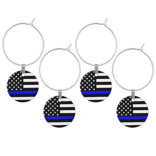 American Thin Blue Line Flag Wine Glass Charm