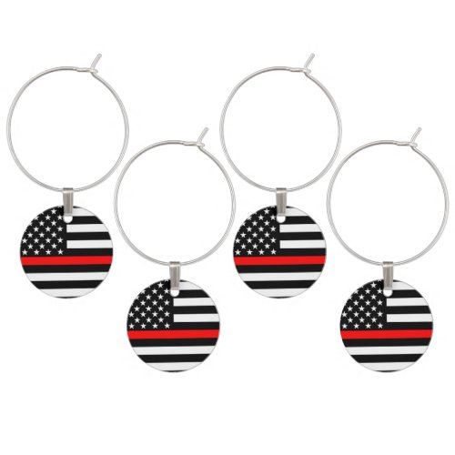 American Thin Red Line Flag Wine Glass Charm