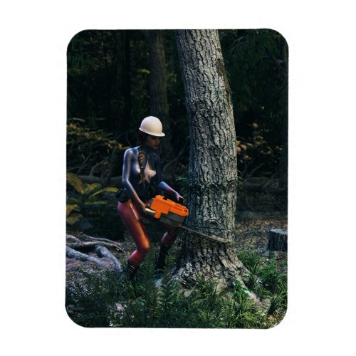 American Timber Woman felling a tree magnet