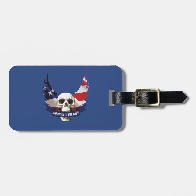 American to the Bone Skull Luggage Tag (Front Horizontal)