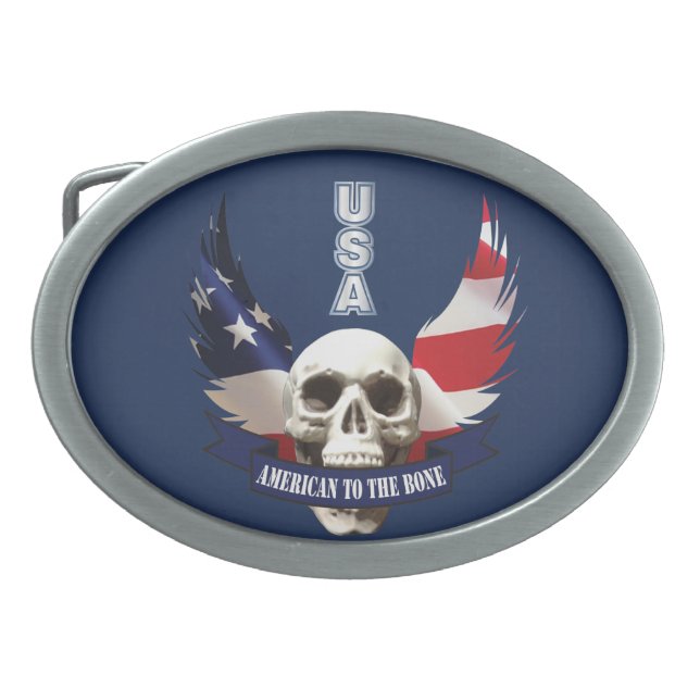 American to the Bone Skull Oval Belt Buckle (Front)