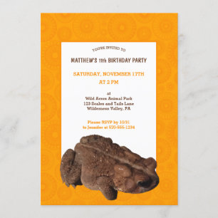 American Toad Orange and Brown Boys Birthday Party Invitation
