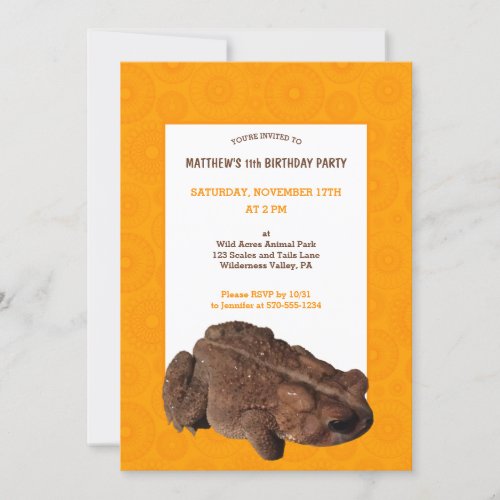 American Toad Orange and Brown Boys Birthday Party Invitation