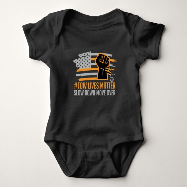 American Tow Truck Driver Towing Trucker Driving Baby Bodysuit (Front)