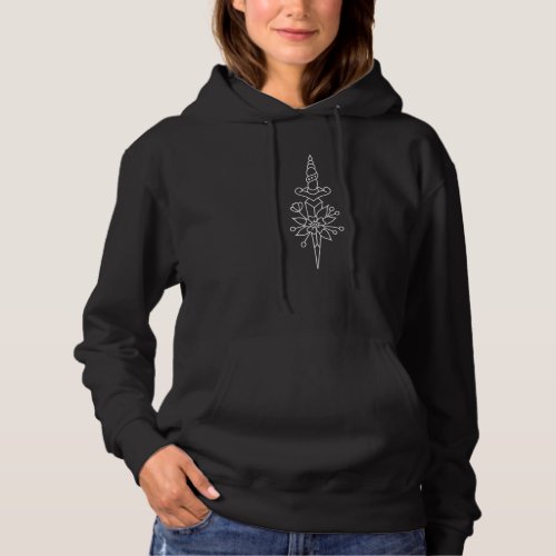 American Traditional Dagger And Flower Outline Tat Hoodie