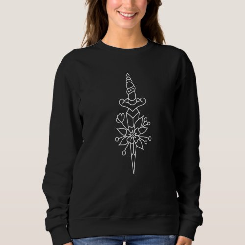 American Traditional Dagger And Flower Outline Tat Sweatshirt