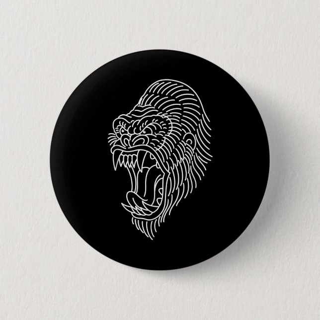 American Traditional Gorilla Head Outline Tattoo  Button (Front)