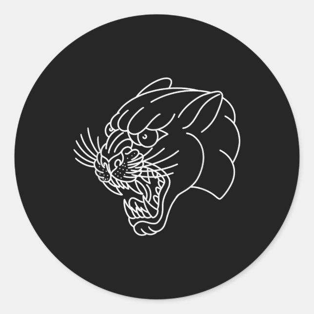 American Traditional Panther Head Outline Tattoo  Classic Round Sticker (Front)